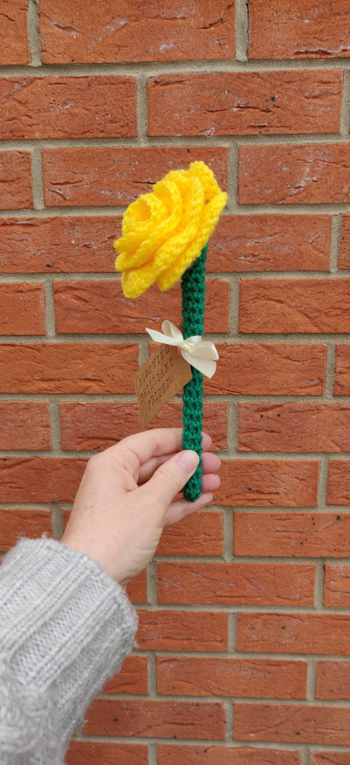 Yellow Rose Gift, Crochet Rose, Gift for Friends, Blooming Brilliant Friend, Personalised, Customized Artificial Yellow Rose, Galentine Gift