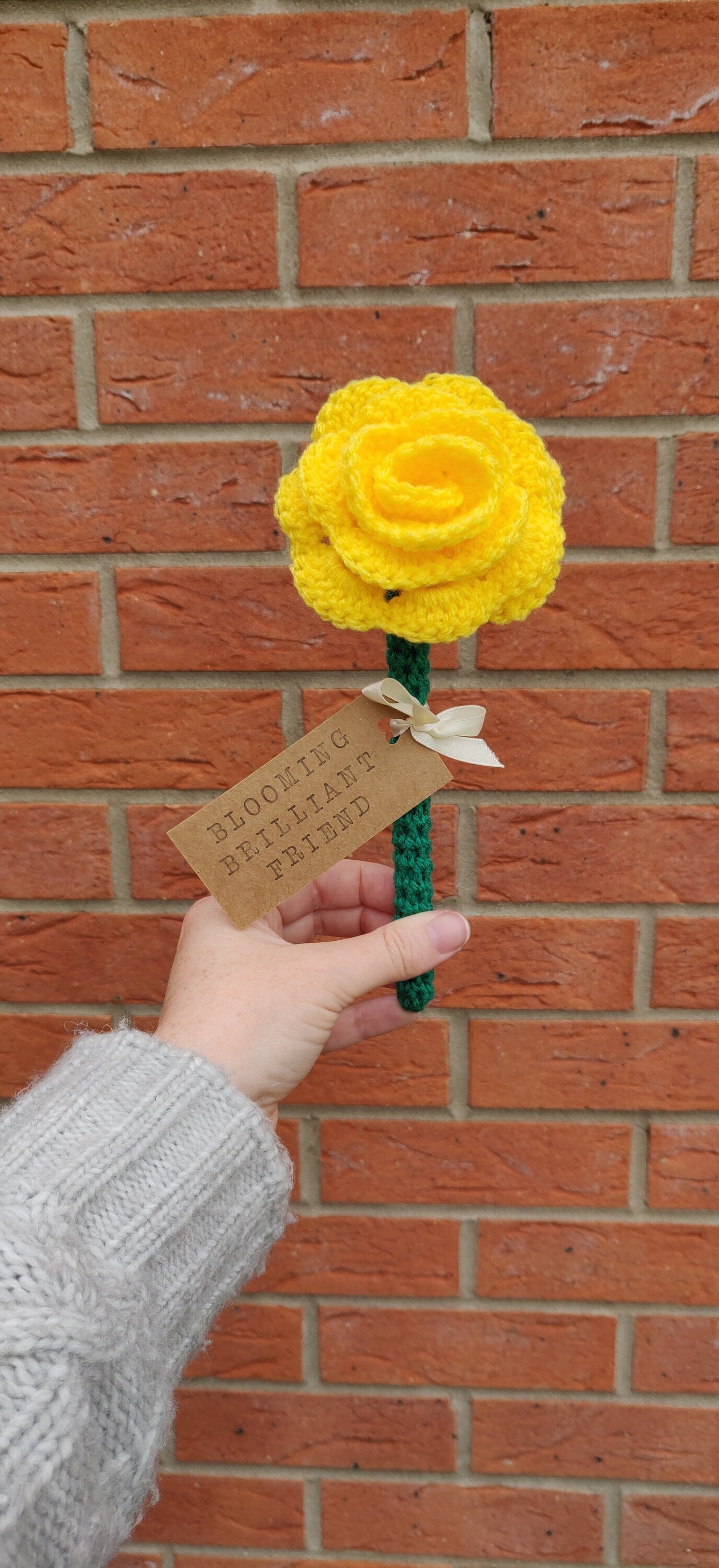 Yellow Rose Gift, Crochet Rose, Gift for Friends, Blooming Brilliant Friend, Personalised, Customized Artificial Yellow Rose, Galentine Gift