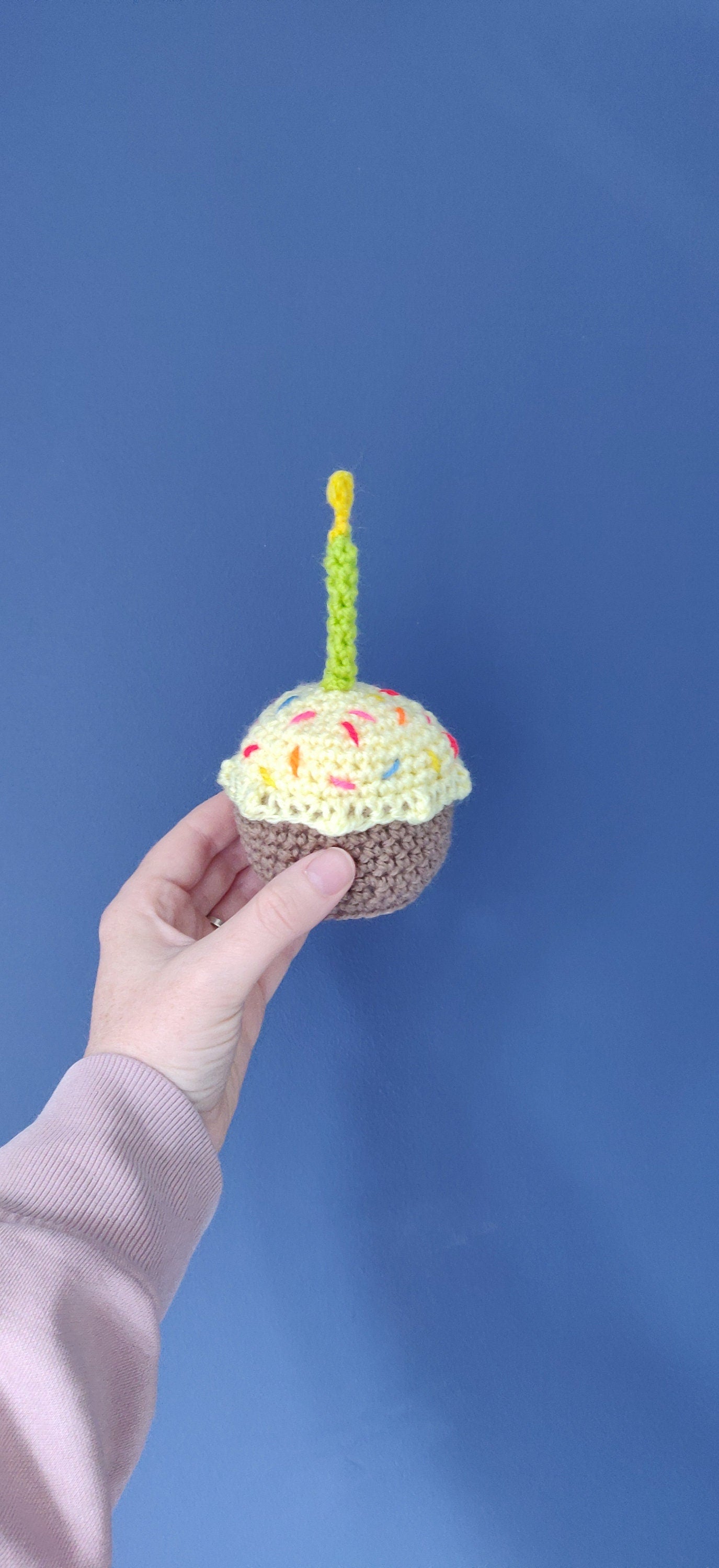 Birthday Cupcake, Happy Birthday Cake With Candle, Cake Prop, Crochet Cake, Fake Cupcake, Artificial Cake Decor, First Birthday Keepsake