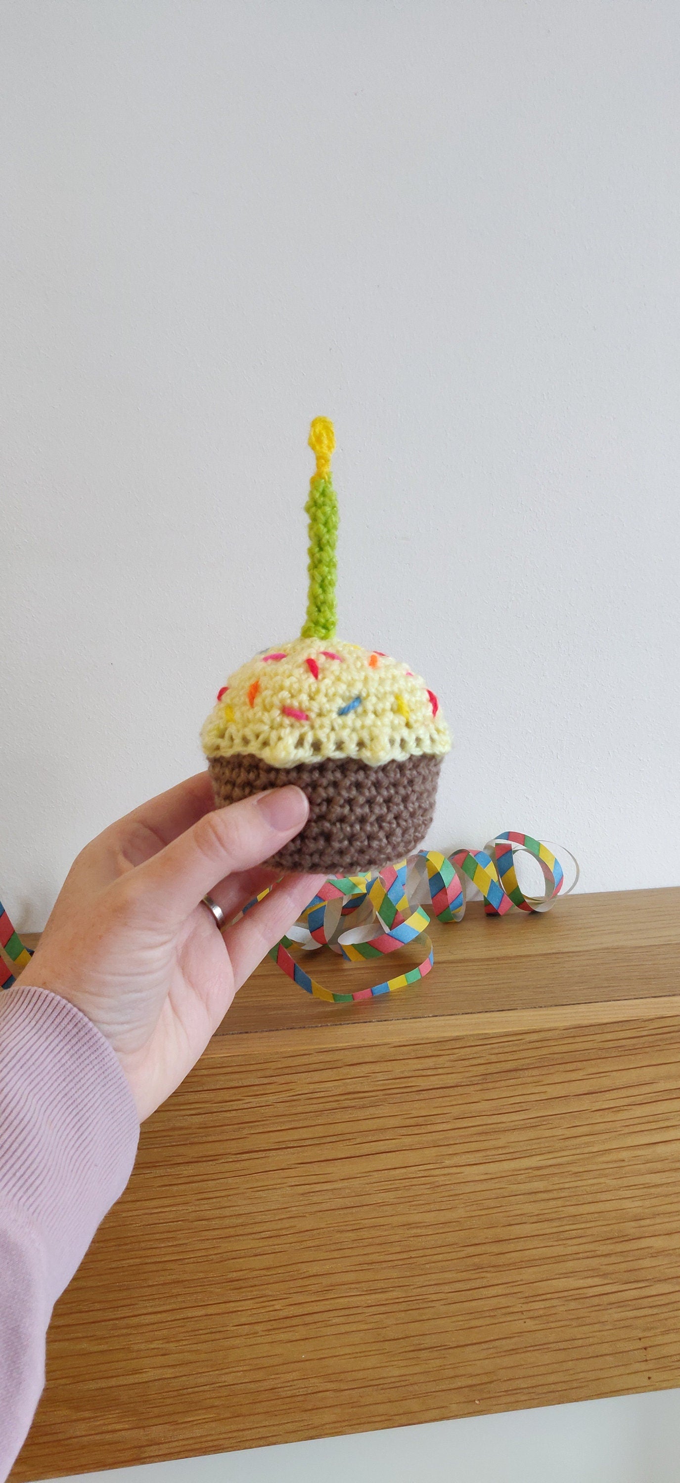 Birthday Cupcake, Happy Birthday Cake With Candle, Cake Prop, Crochet Cake, Fake Cupcake, Artificial Cake Decor, First Birthday Keepsake