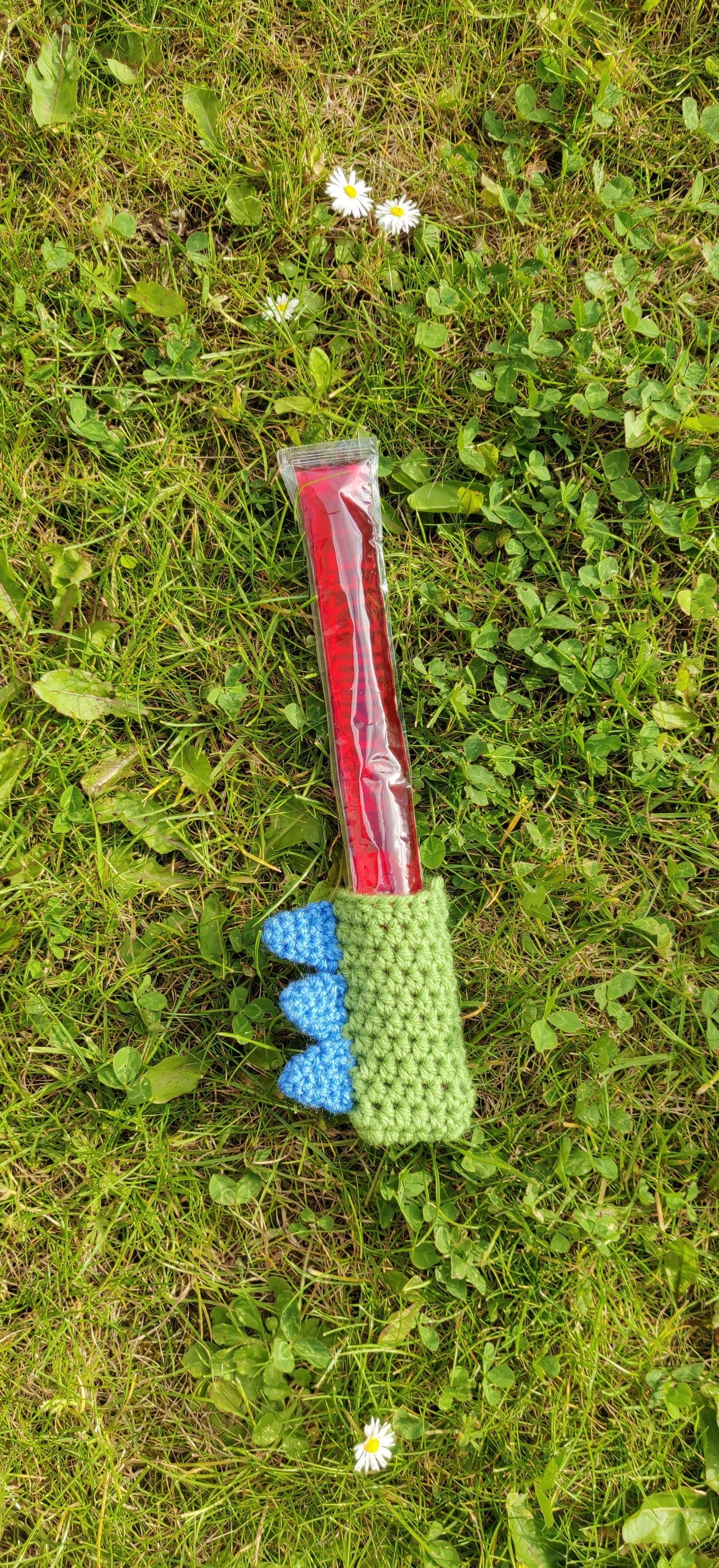 Dinosaur Ice Pop Holder, Dinosaur Gift, Summer Gift, Popsicle Holder, Cold Hand Dinosaur, Crochet Green Dinosaur, Summer Party Favours