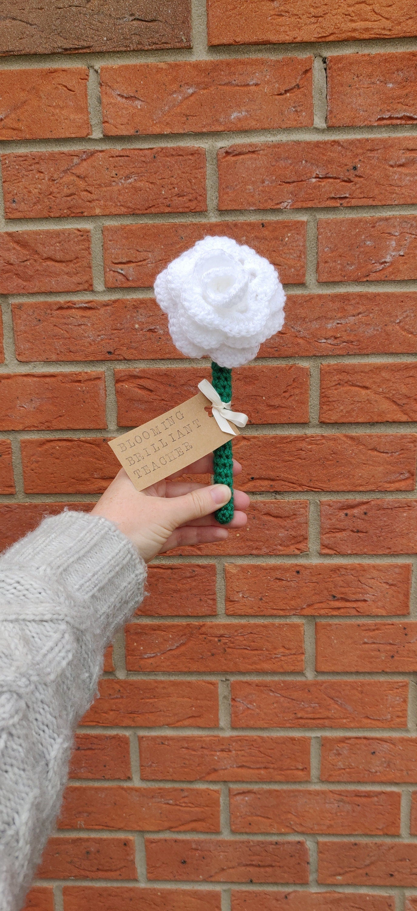 Teacher Gift, Rose Flower Gift, Gift for Teachers, Blooming Brilliant Teacher, Personalised Teaching Assistant Gift, Artificial White Rose