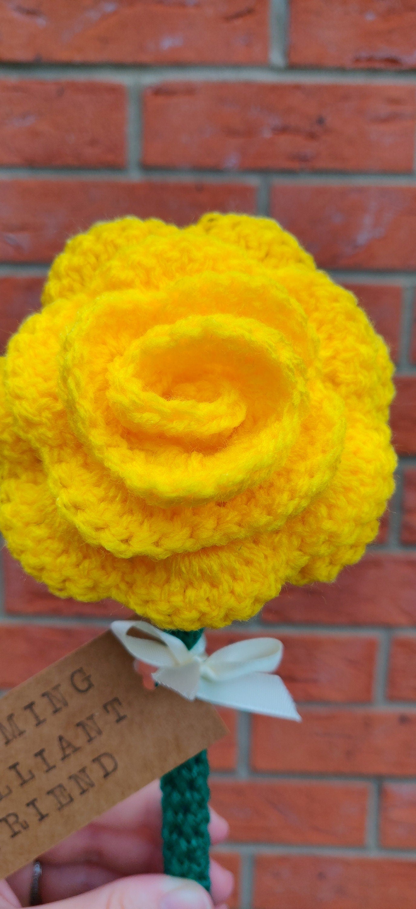 Yellow Rose Gift, Crochet Rose, Gift for Friends, Blooming Brilliant Friend, Personalised, Customized Artificial Yellow Rose, Galentine Gift