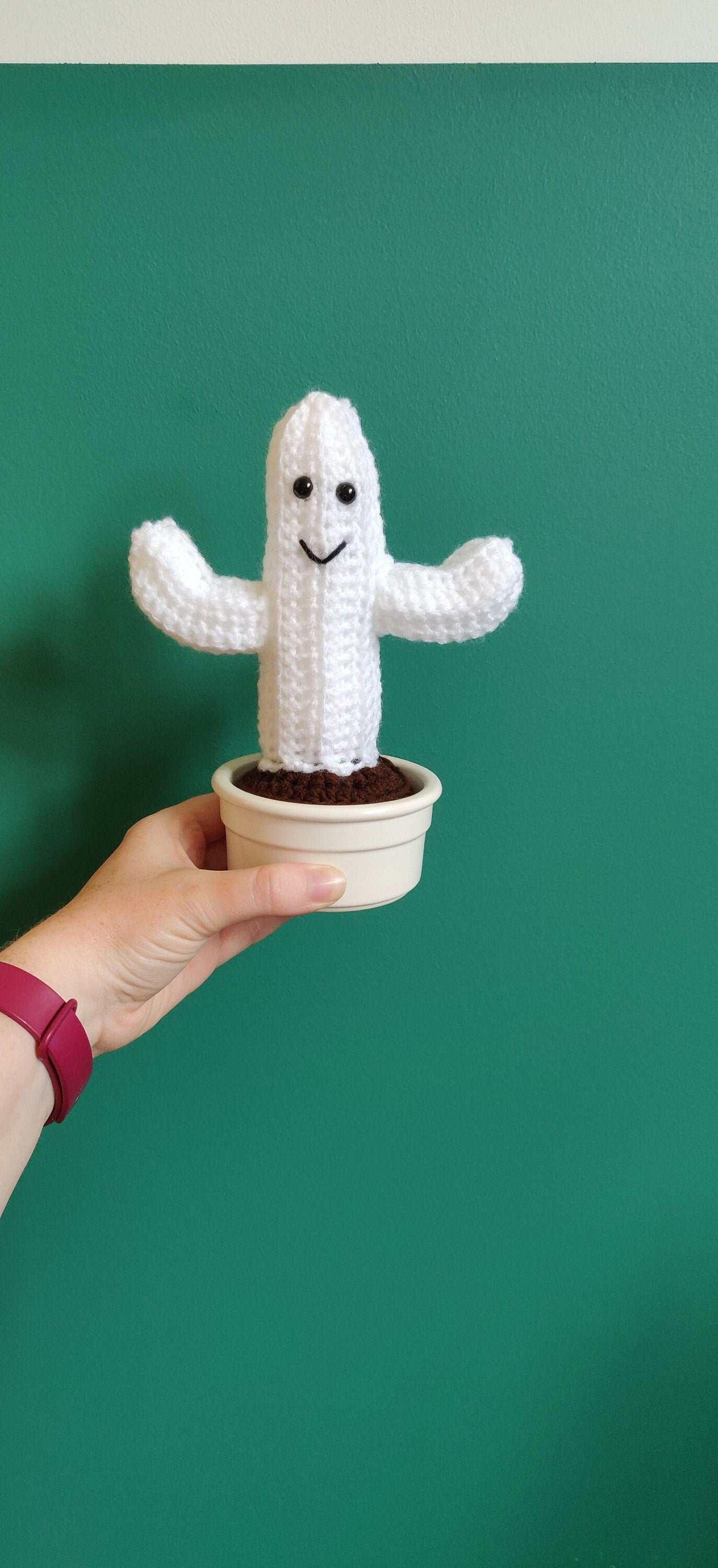 Ghost Cactus Halloween Decoration, White Ghost, Halloween Ghost, Unique Halloween Decor, Crochet Ghost, Ghost Face, Halloween Cactus