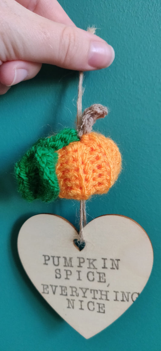 Pumpkin Spice, Everything Nice Sign, Autumn Hanging Decoration, Mini Pumpkin Sign, Crochet Pumpkin, Personalised Sign, Halloween Decor