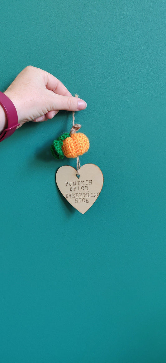Pumpkin Spice, Everything Nice Sign, Autumn Hanging Decoration, Mini Pumpkin Sign, Crochet Pumpkin, Personalised Sign, Halloween Decor
