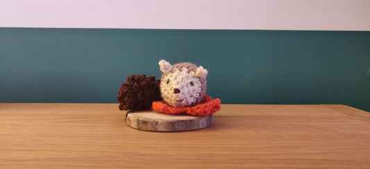 Crochet Autumn Hedgehog Ornament, Rustic Wooden Slice, Fall Decor