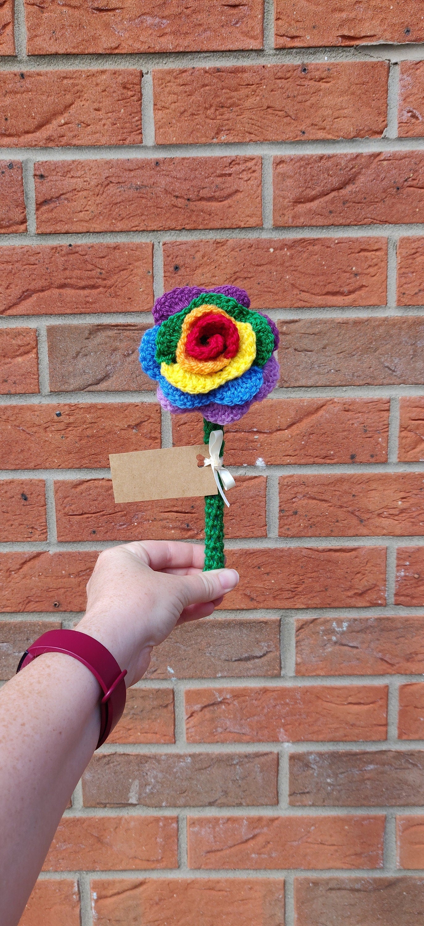 Crochet Rainbow Rose, Pride Gift, Personalized Flower