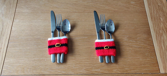 Crocheted Santa Cutlery Holders: Christmas Table Napkin Rings (Pair)