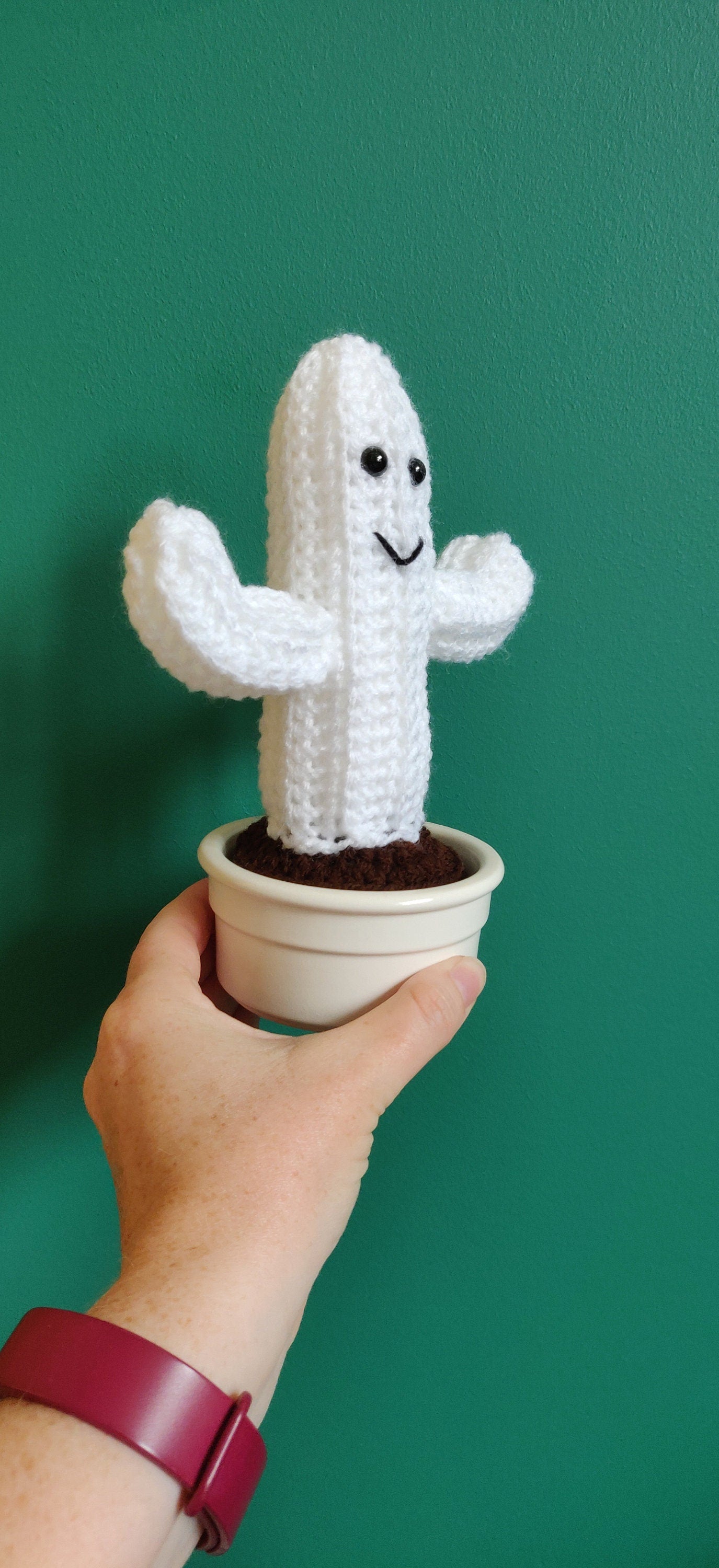Ghost Cactus Halloween Decoration, White Ghost, Halloween Ghost, Unique Halloween Decor, Crochet Ghost, Ghost Face, Halloween Cactus