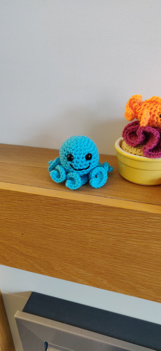 Blue Octopus Ornament Figure, Shelf Buddy, Shelf Sitter, Sea Themed Decor, Octopus Crochet Plush, Under the Sea Gift, Squid Gift