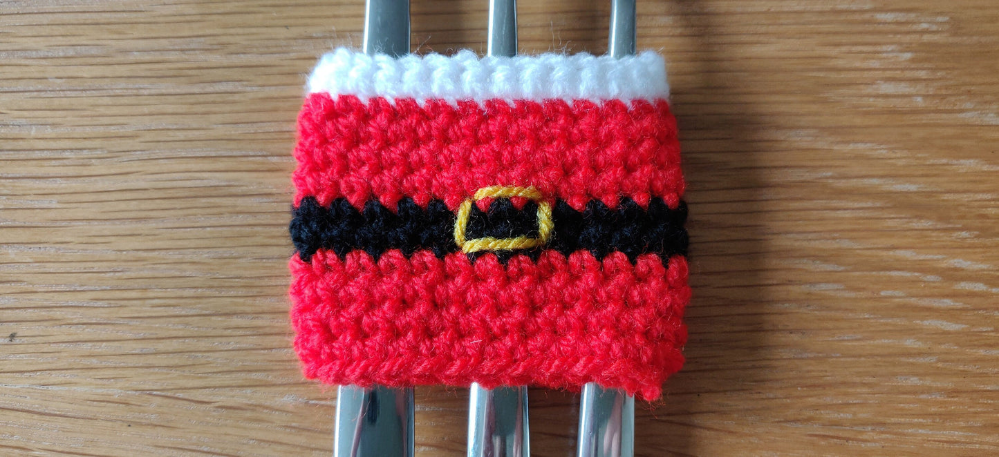 Crocheted Santa Cutlery Holders: Christmas Table Napkin Rings (Pair)