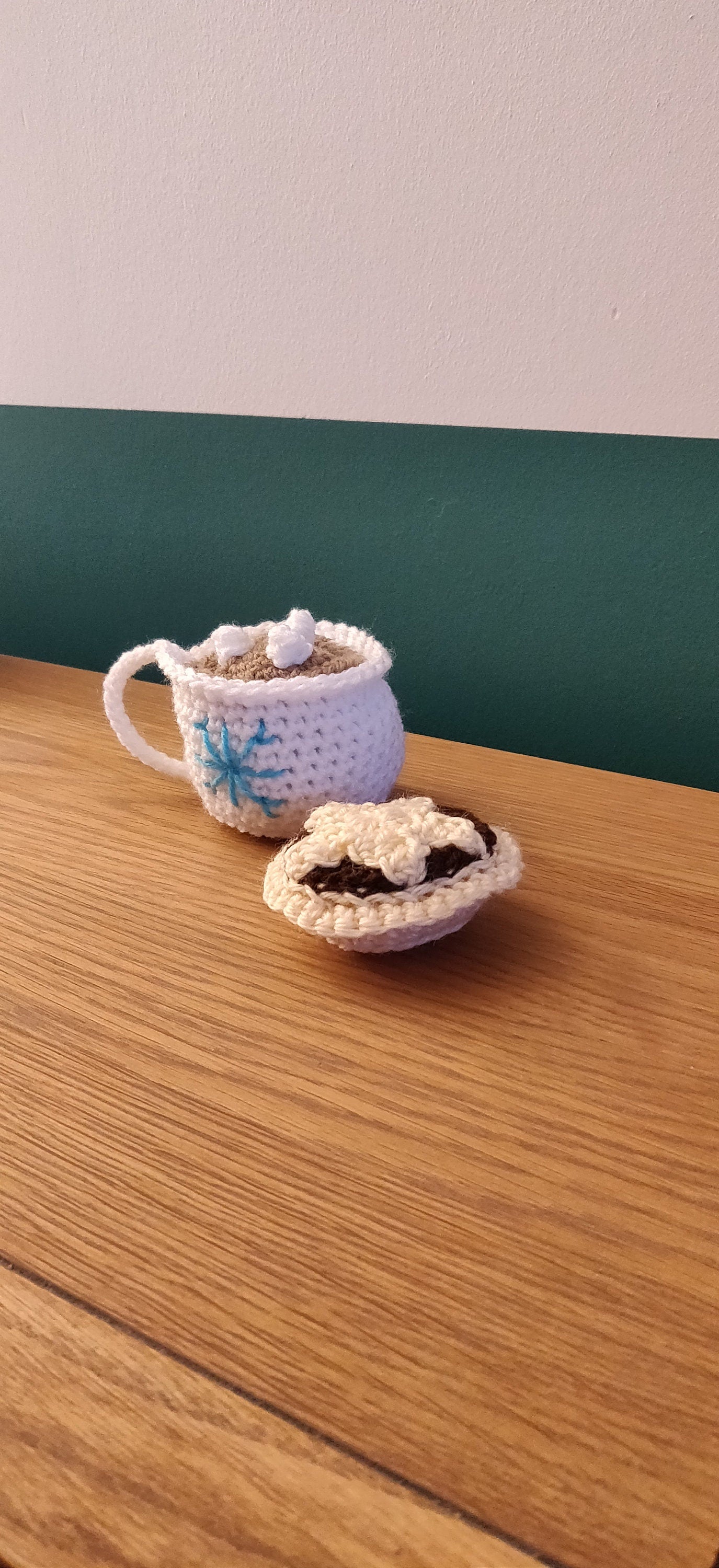 Crochet Hot Chocolate Mug Ornament, Snowflake Christmas Tree Decor