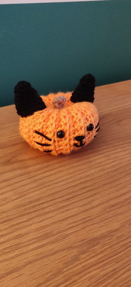 Crochet Black Cat Pumpkin, Halloween Decoration