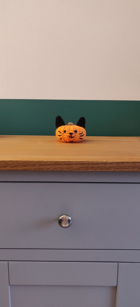 Crochet Black Cat Pumpkin, Halloween Decoration