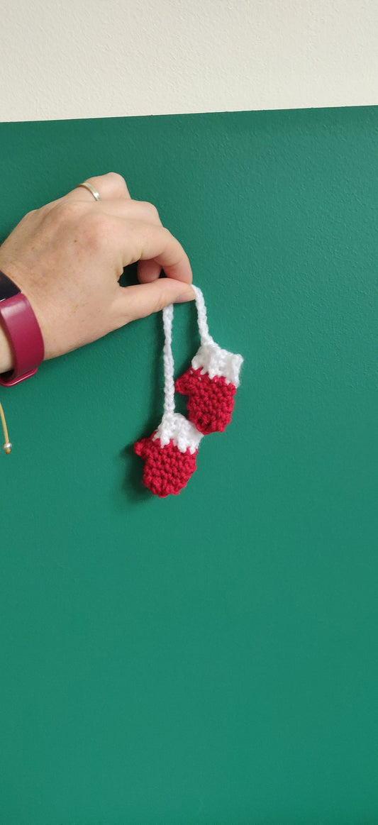 Crocheted Mini Mitten Christmas Ornament, Red and White