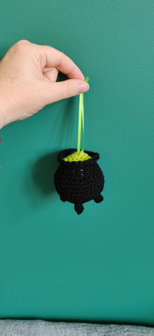 Crocheted Cauldron Hanging Decoration, Witchy Halloween Decor