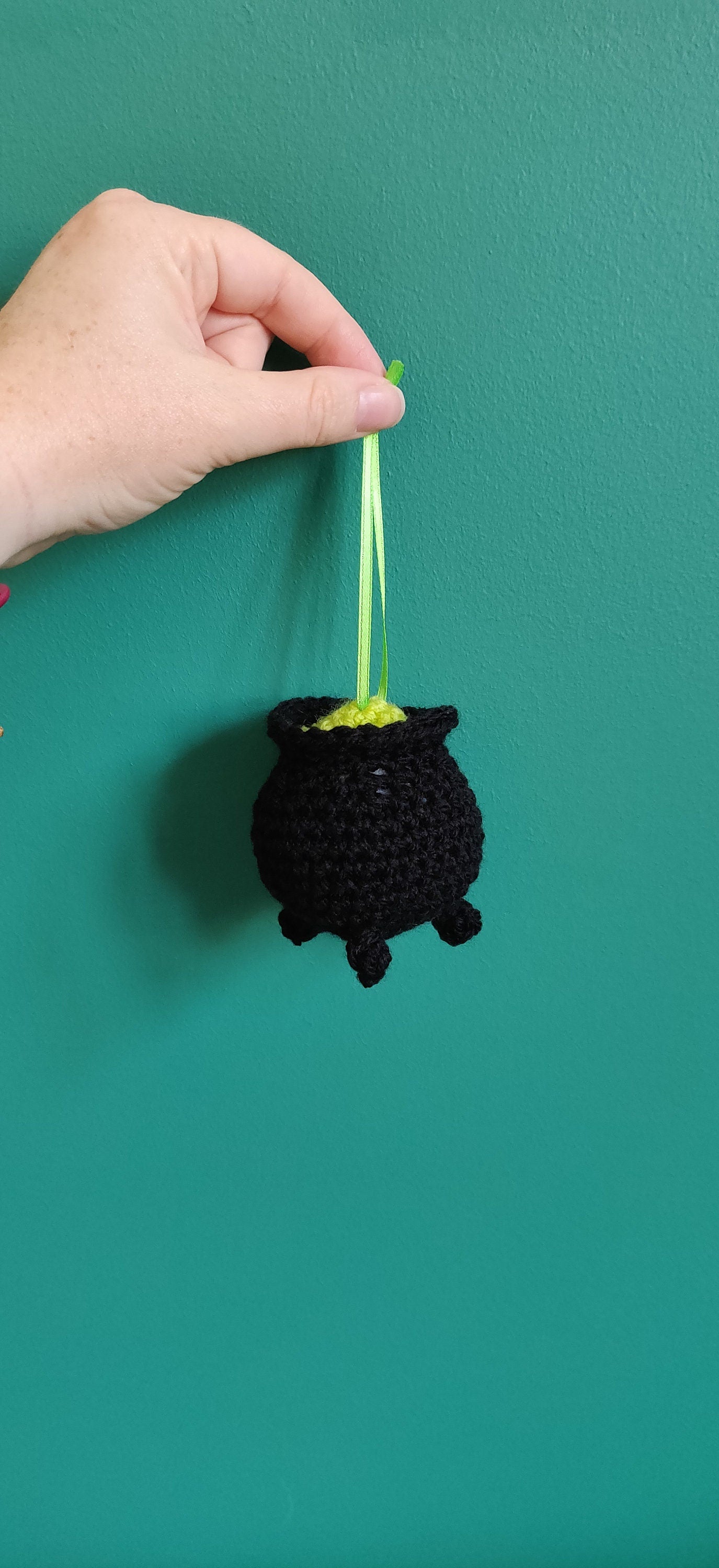 Crocheted Cauldron Hanging Decoration, Witchy Halloween Decor