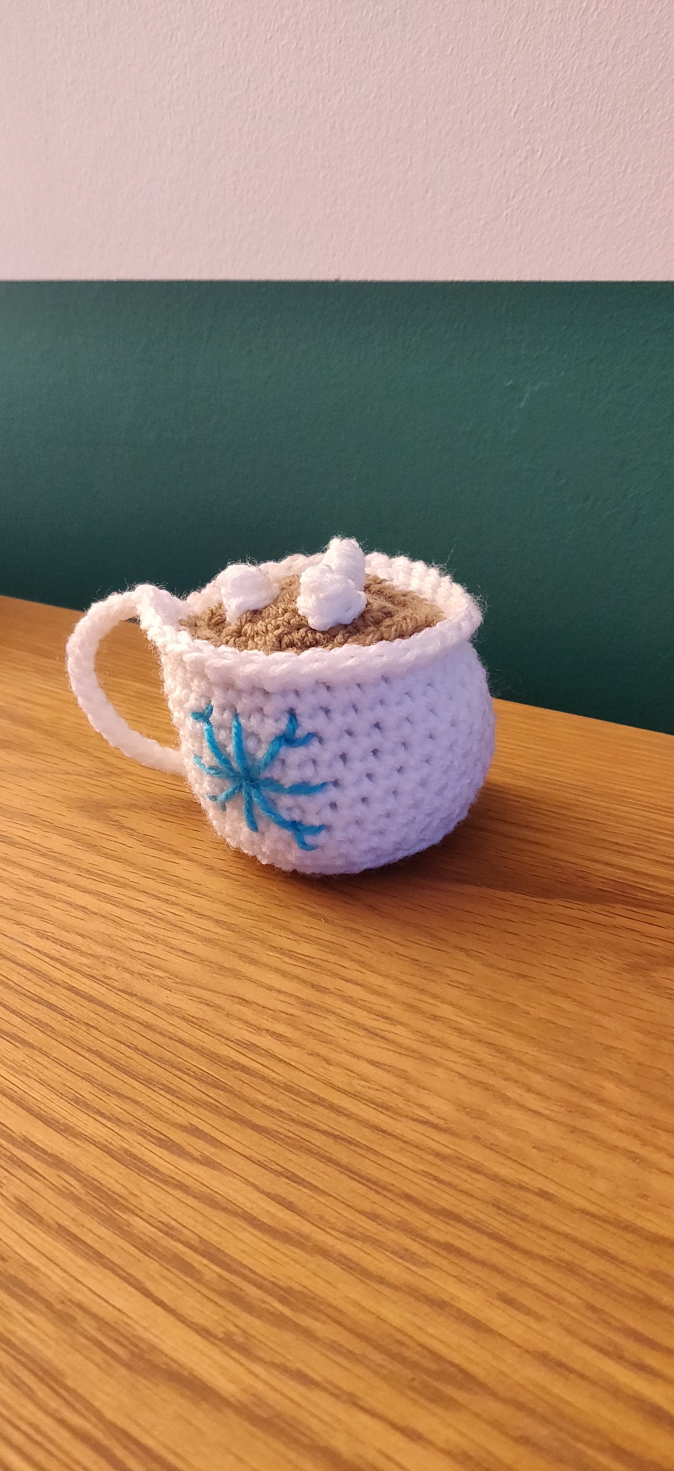 Crochet Hot Chocolate Mug Ornament, Snowflake Christmas Tree Decor