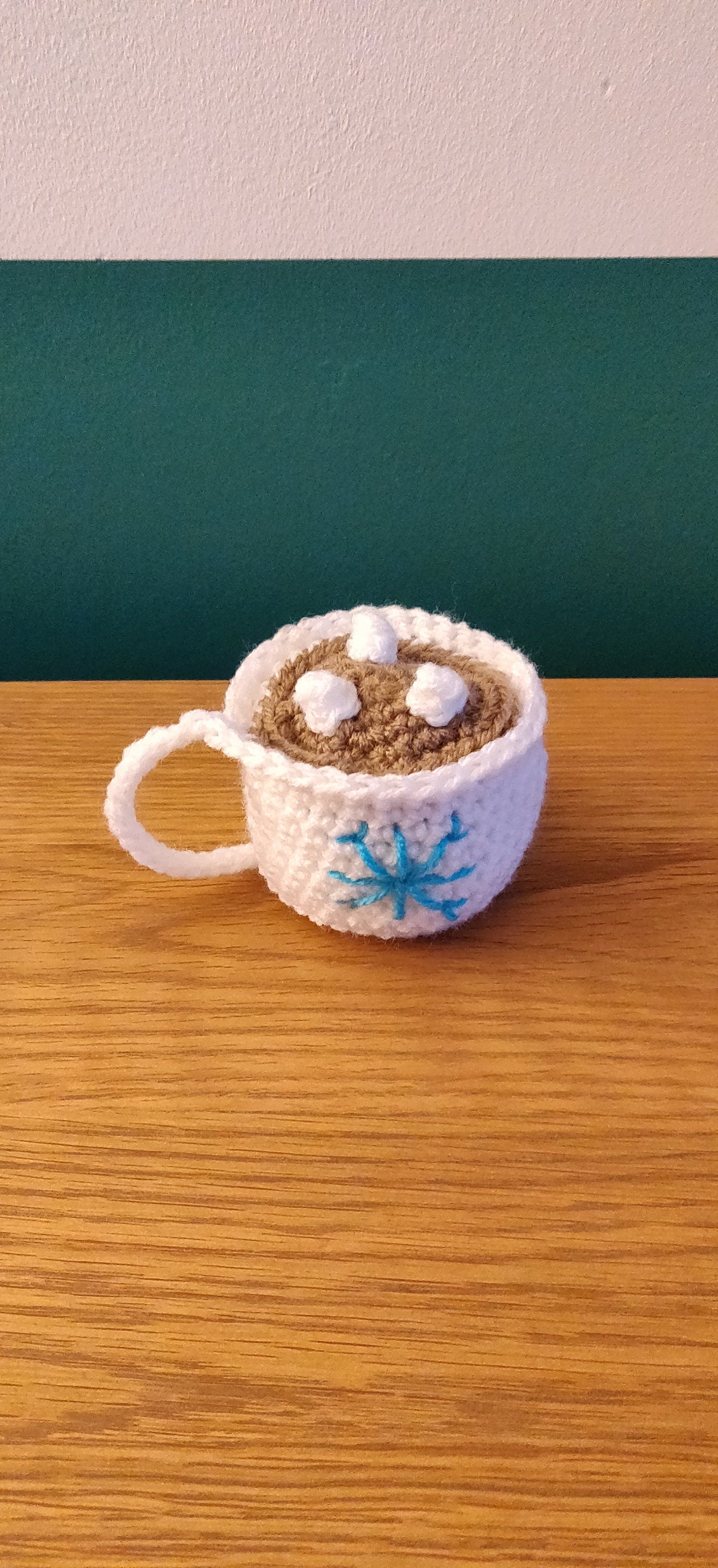 Crochet Hot Chocolate Mug Ornament, Snowflake Christmas Tree Decor