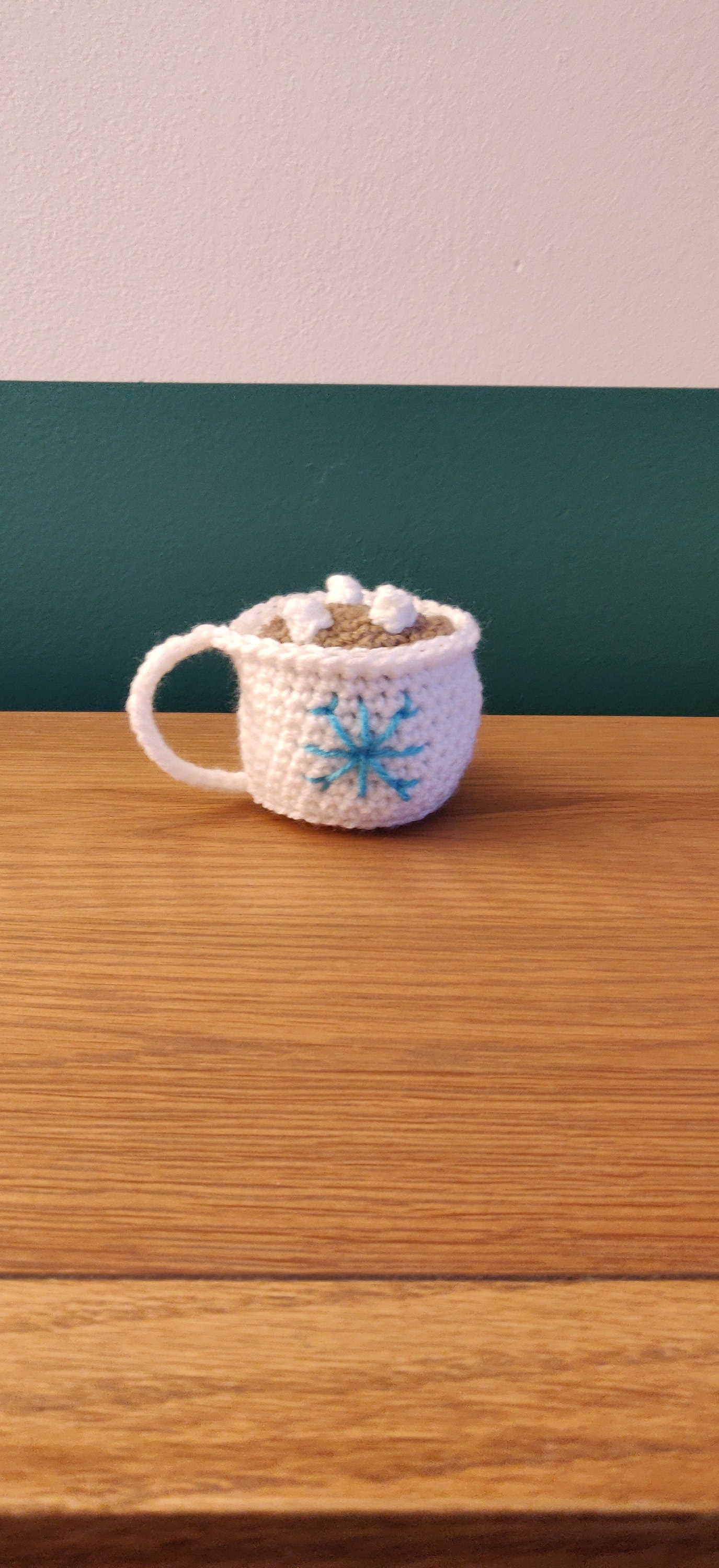Crochet Hot Chocolate Mug Ornament, Snowflake Christmas Tree Decor