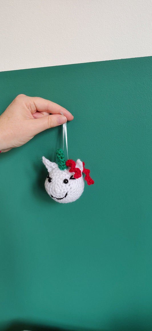 Unicorn Hanging Decoration, Red and Green Unicorn, Christmas Unicorn Decoration, Christmas Tree Decor, Christmas Gift for Girl, Unicorn Gift