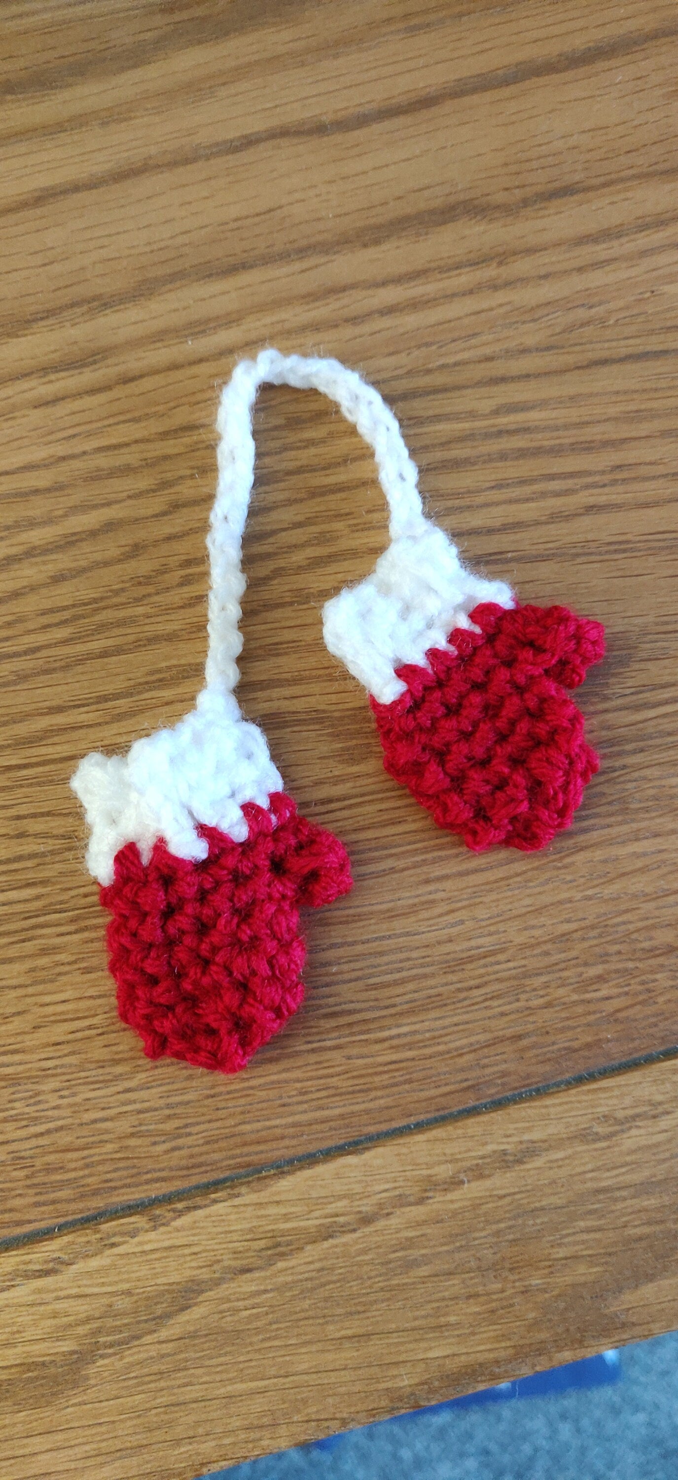 Crocheted Mini Mitten Christmas Ornament, Red and White