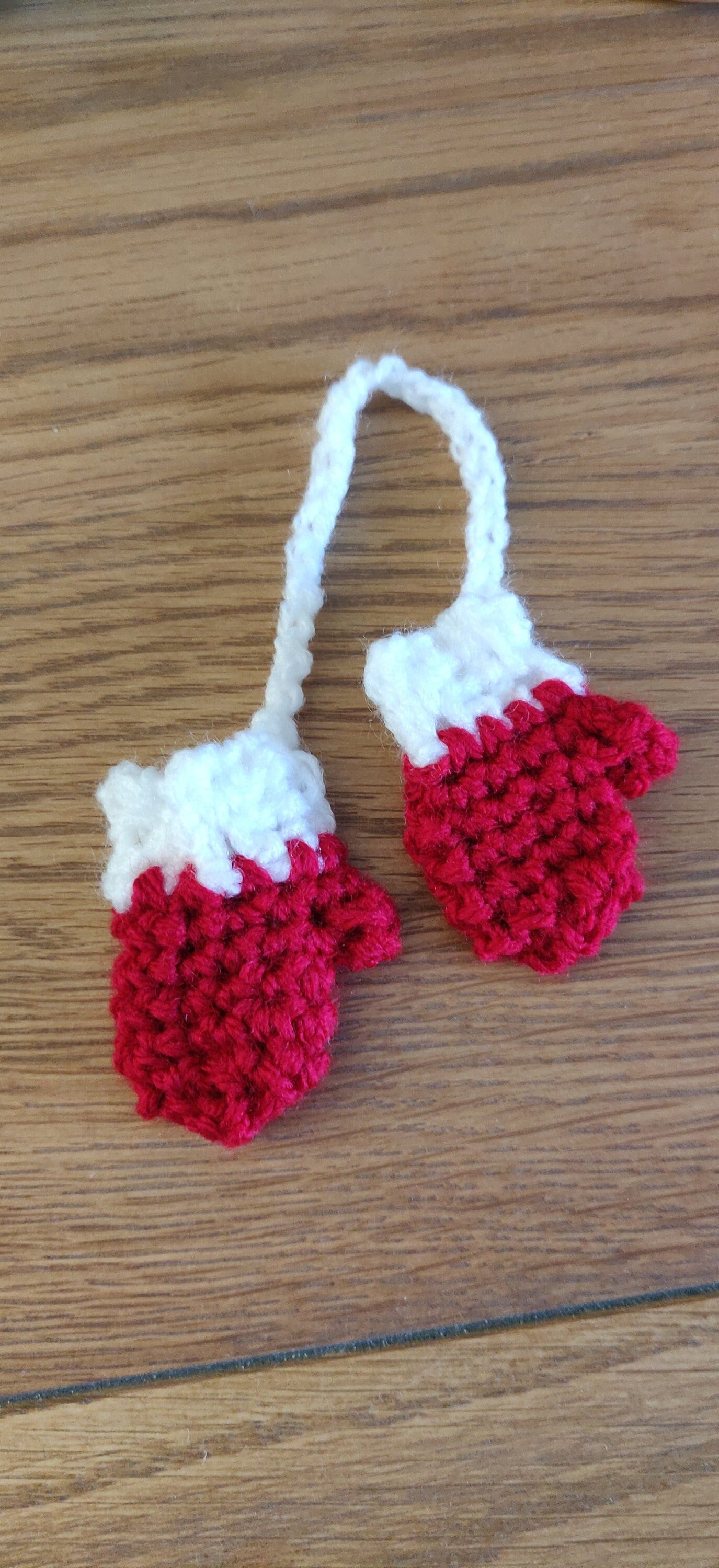 Crocheted Mini Mitten Christmas Ornament, Red and White
