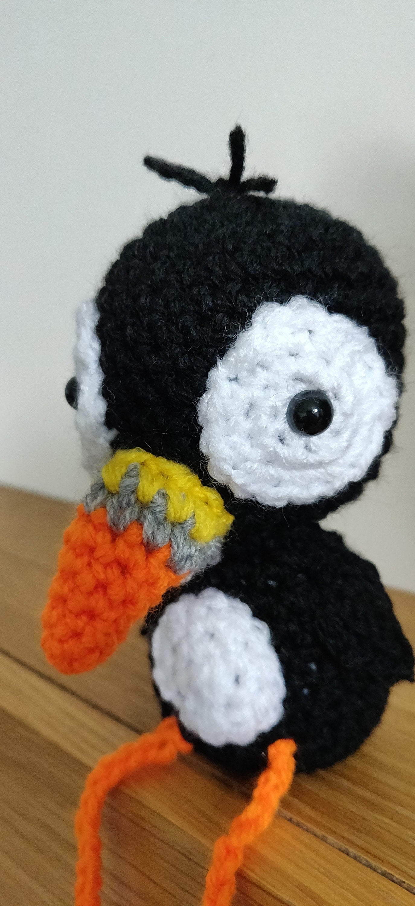 Crochet Puffin Shelf Sitter, Black and White Bird Decor