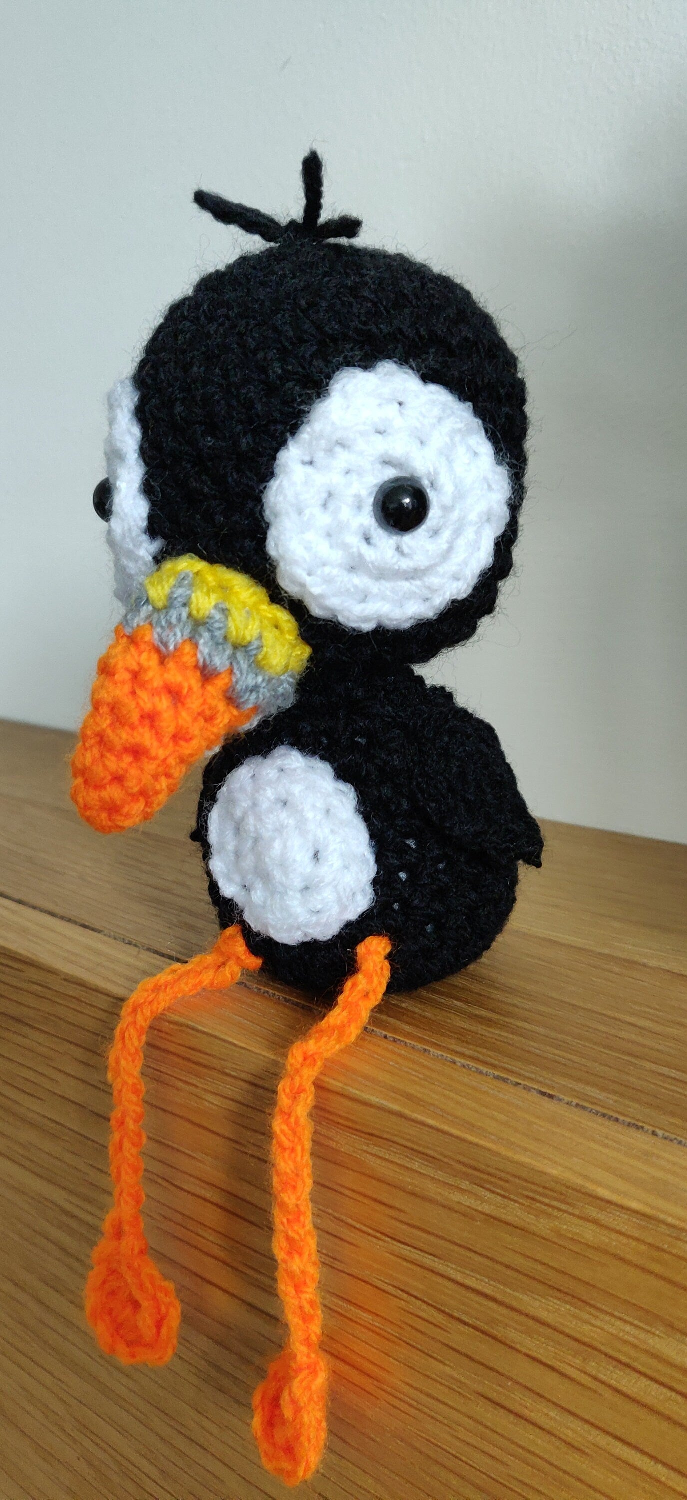 Crochet Puffin Shelf Sitter, Black and White Bird Decor
