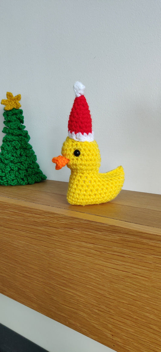 Yellow Duck With Christmas Hat, Christmas Duck Ornament, Figurine, Christmas Decoration, Rubber Duck, Duck Gift, Bird Birthday Present