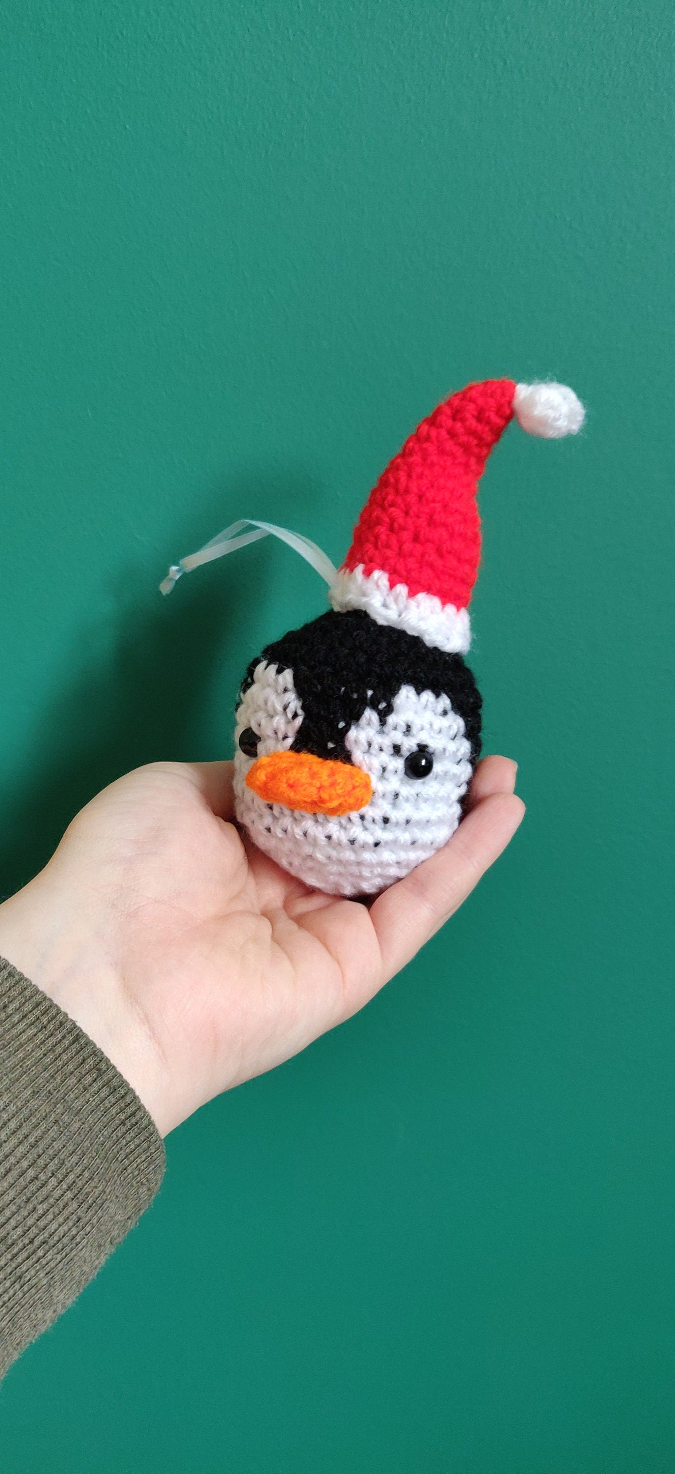 Penguin Christmas Bauble, Penguin Gift, Hanging Decoration, Black and White Penguin, Christmas Hat Ornament, Bird Christmas Decor, Bauble
