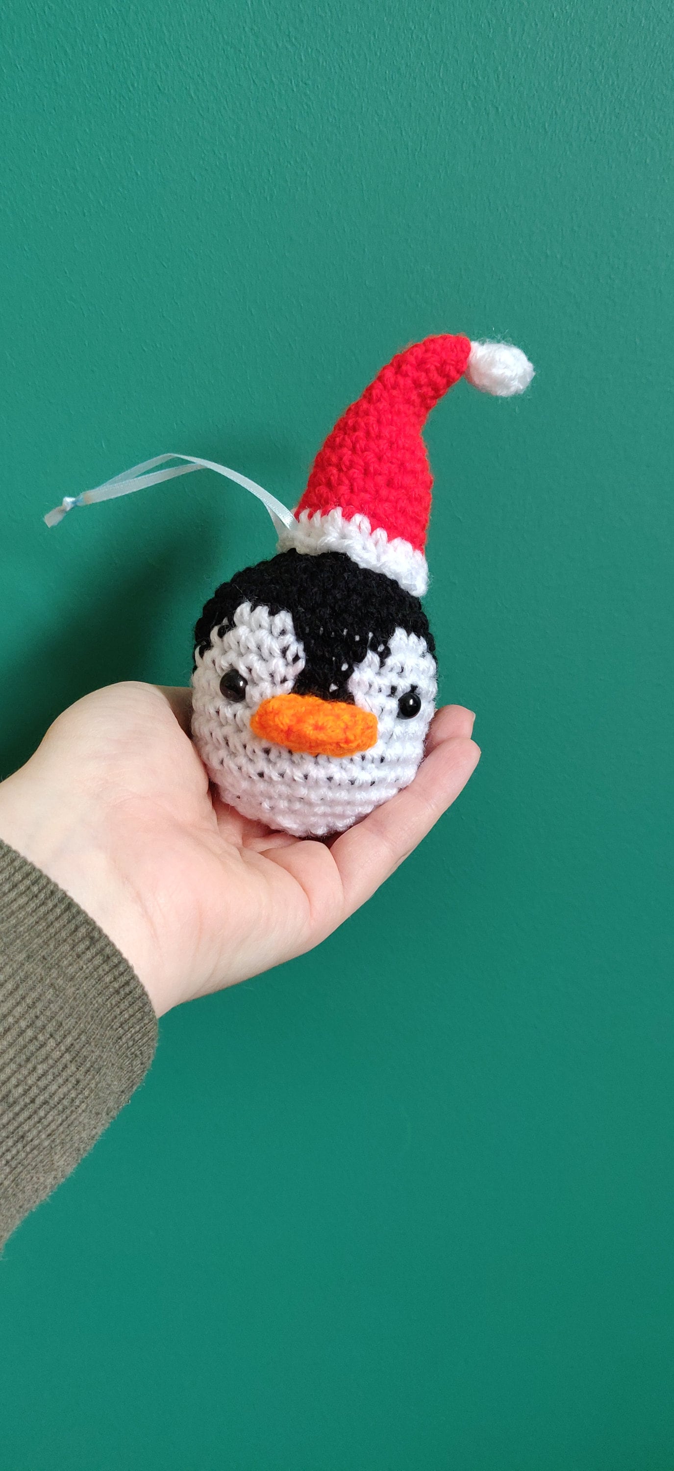 Penguin Christmas Bauble, Penguin Gift, Hanging Decoration, Black and White Penguin, Christmas Hat Ornament, Bird Christmas Decor, Bauble