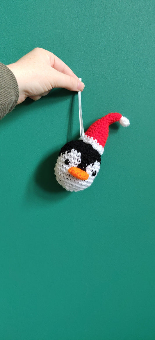 Penguin Christmas Bauble, Penguin Gift, Hanging Decoration, Black and White Penguin, Christmas Hat Ornament, Bird Christmas Decor, Bauble