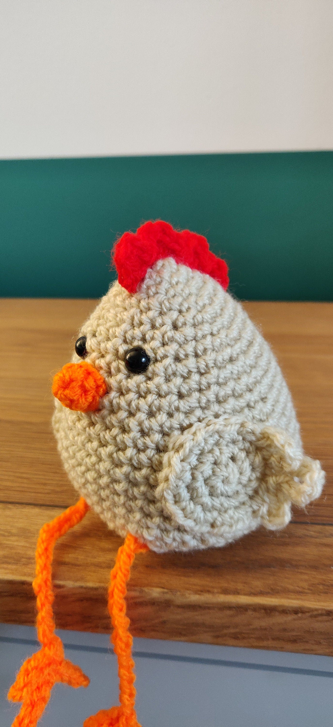 Crochet Chicken Shelf Sitter, Wool Plush Hen Decor
