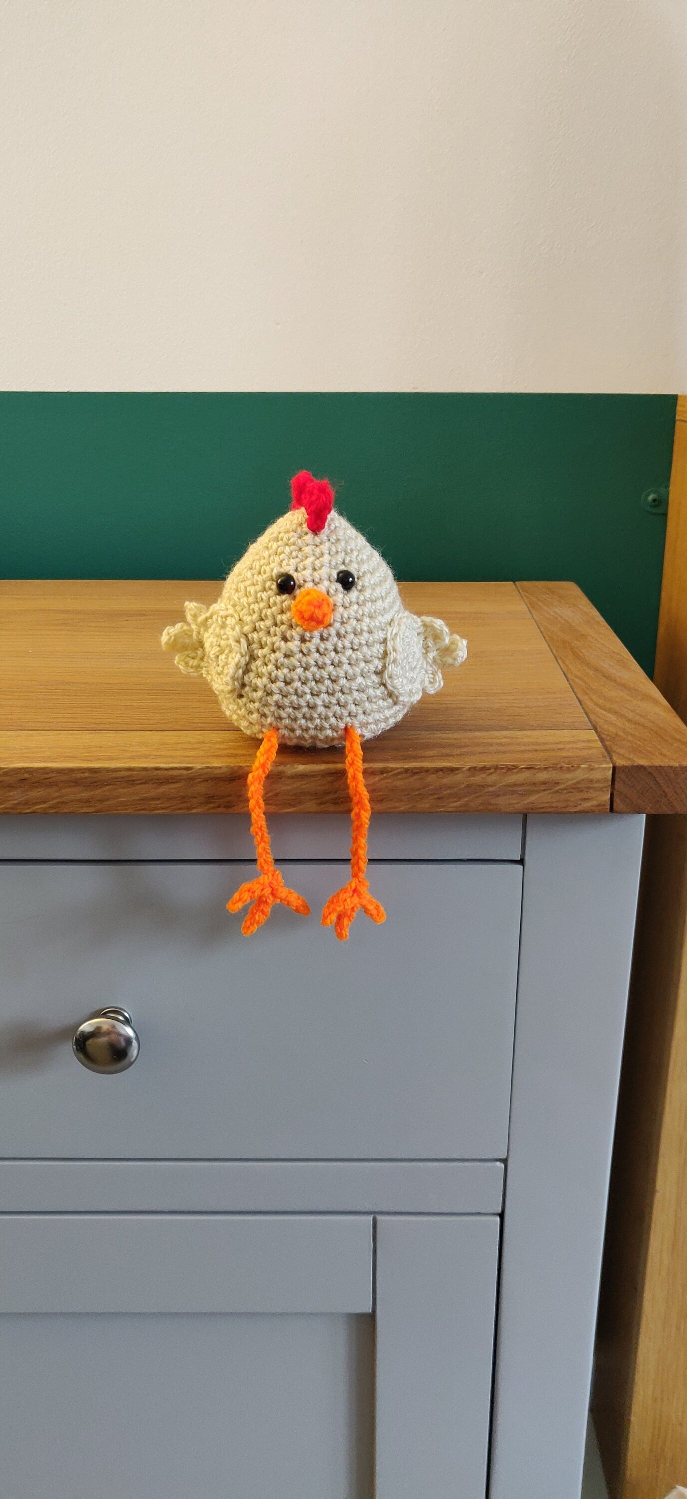 Crochet Chicken Shelf Sitter, Wool Plush Hen Decor