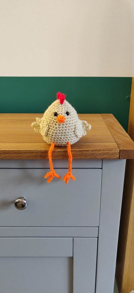 Crochet Chicken Shelf Sitter, Wool Plush Hen Decor