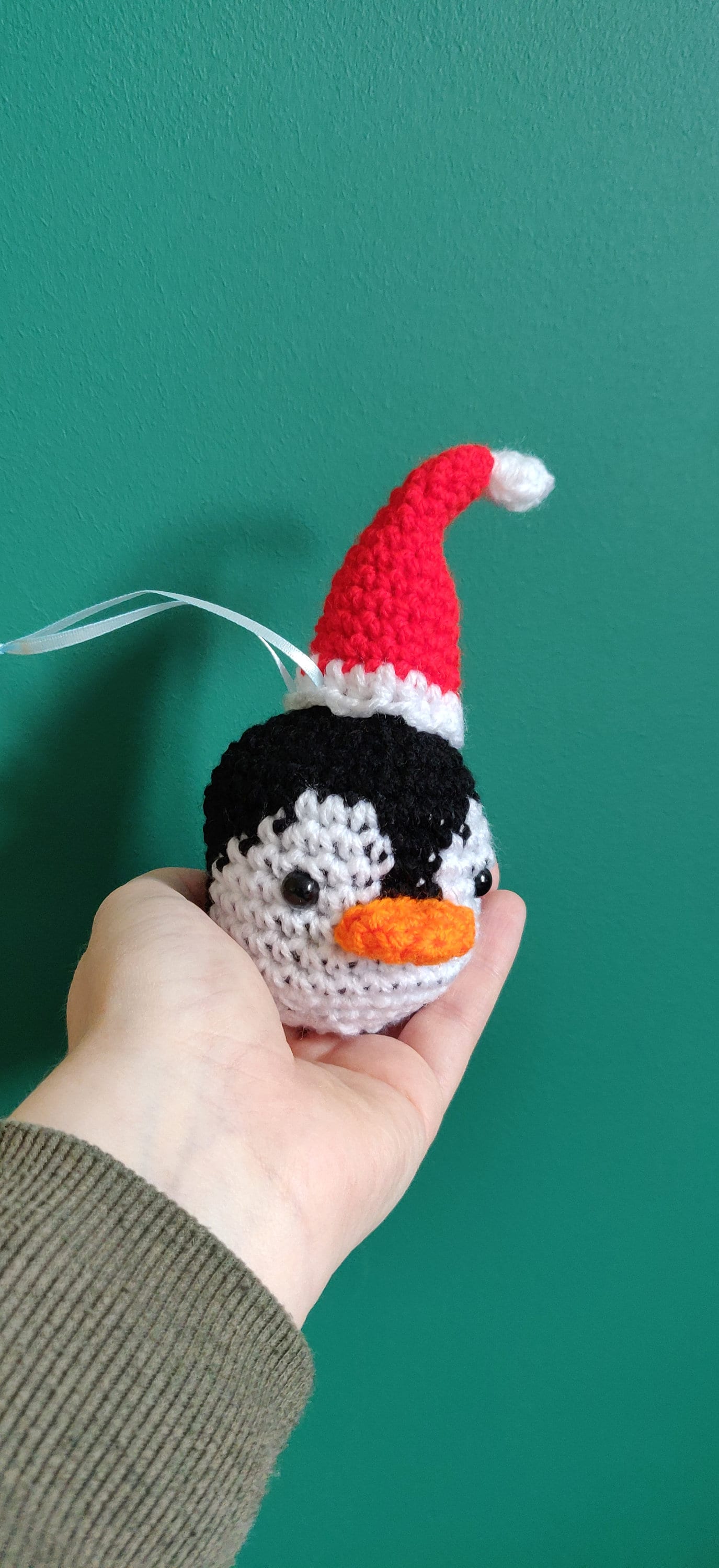 Penguin Christmas Bauble, Penguin Gift, Hanging Decoration, Black and White Penguin, Christmas Hat Ornament, Bird Christmas Decor, Bauble