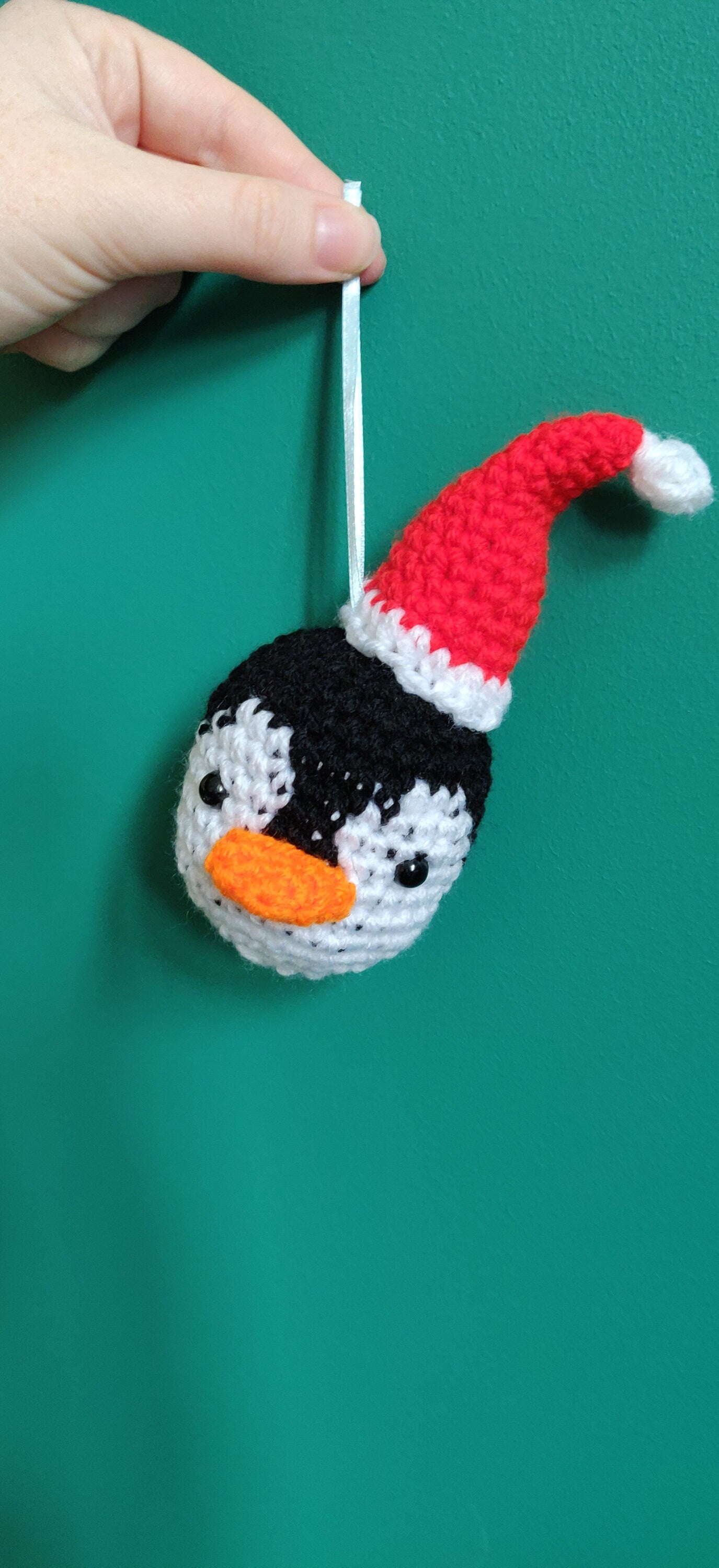 Penguin Christmas Bauble, Penguin Gift, Hanging Decoration, Black and White Penguin, Christmas Hat Ornament, Bird Christmas Decor, Bauble