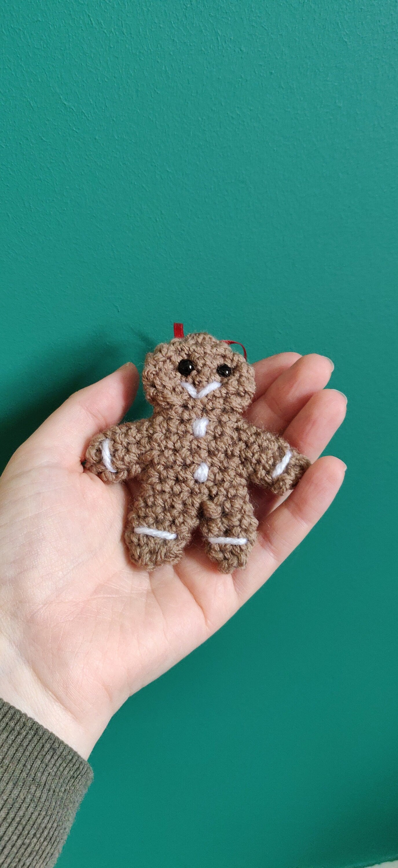 Crochet Gingerbread Man Christmas Ornament, Hand-Stitched Decor