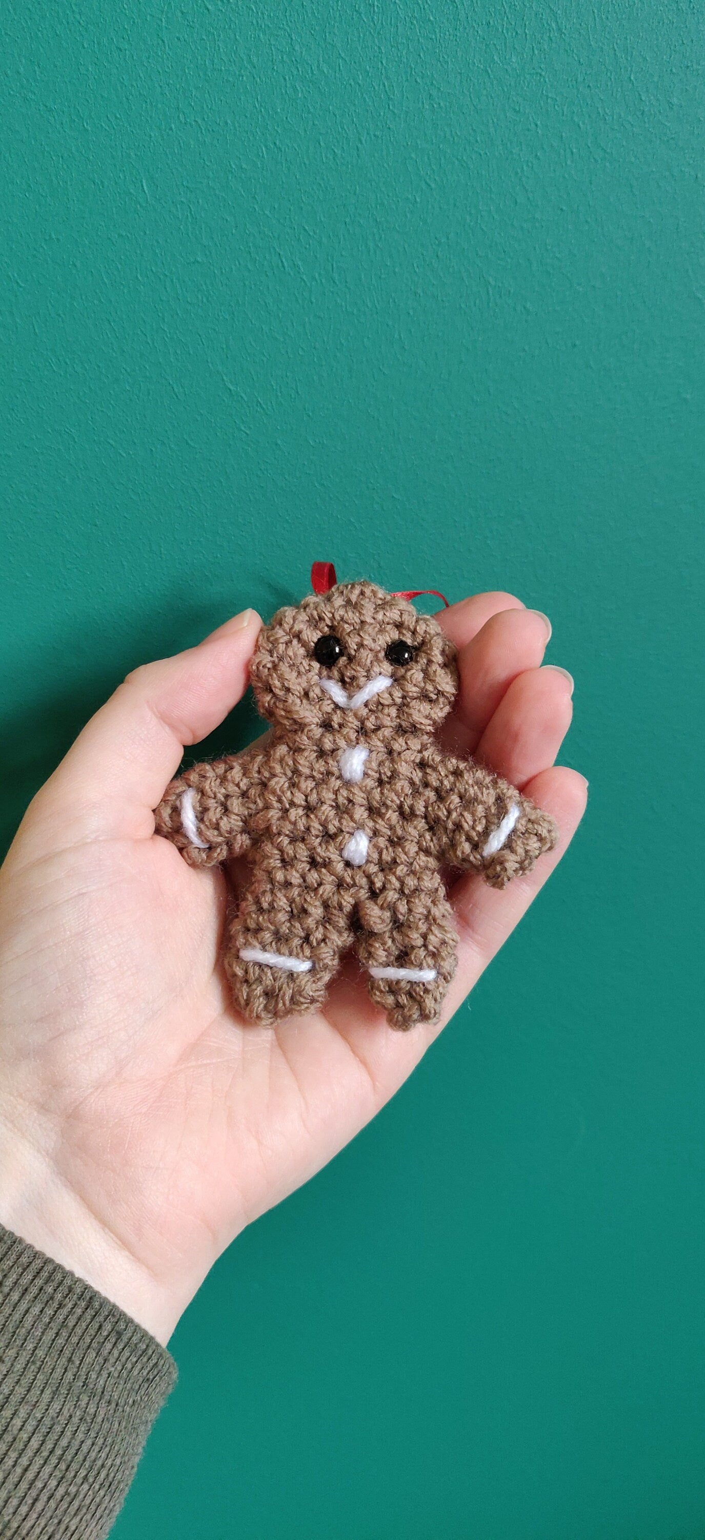 Crochet Gingerbread Man Christmas Ornament, Hand-Stitched Decor