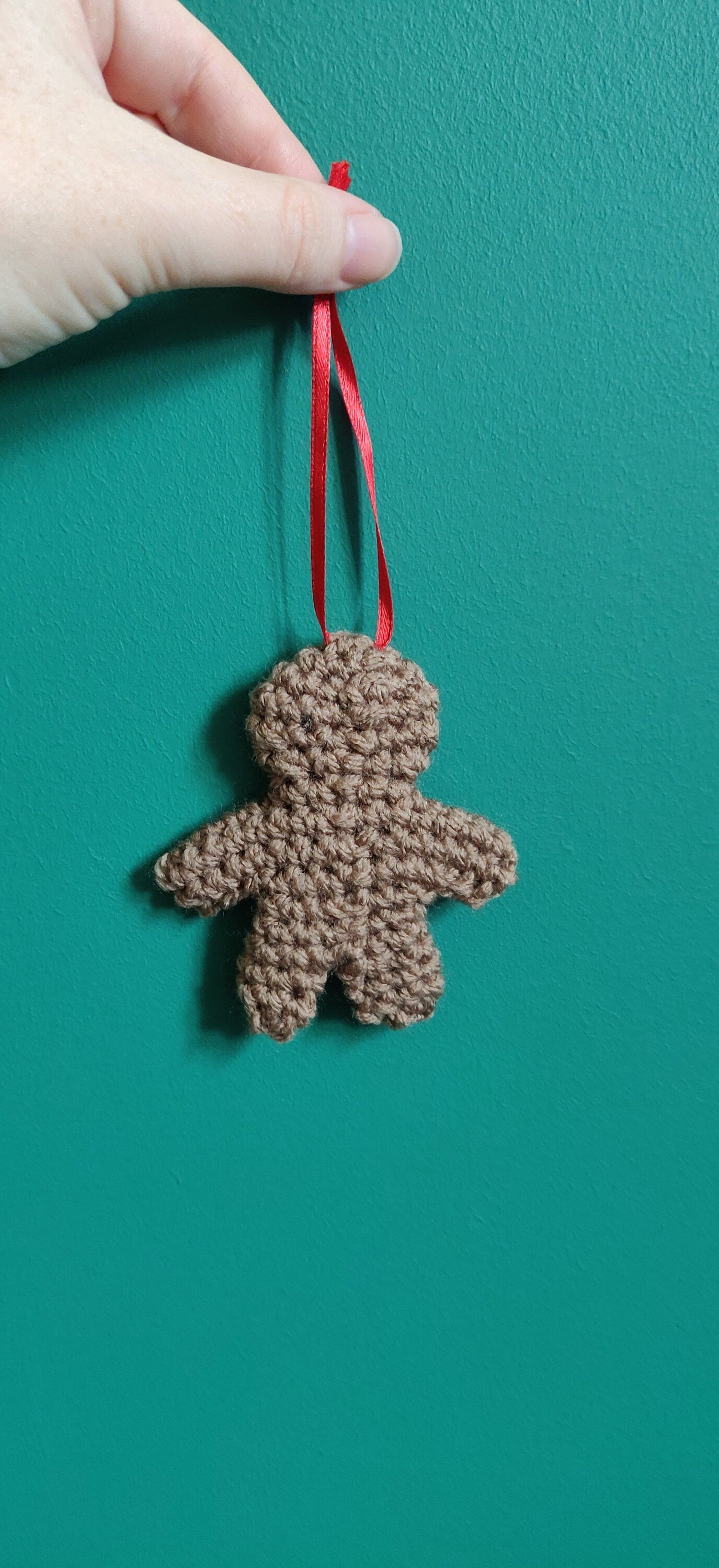 Crochet Gingerbread Man Christmas Ornament, Hand-Stitched Decor