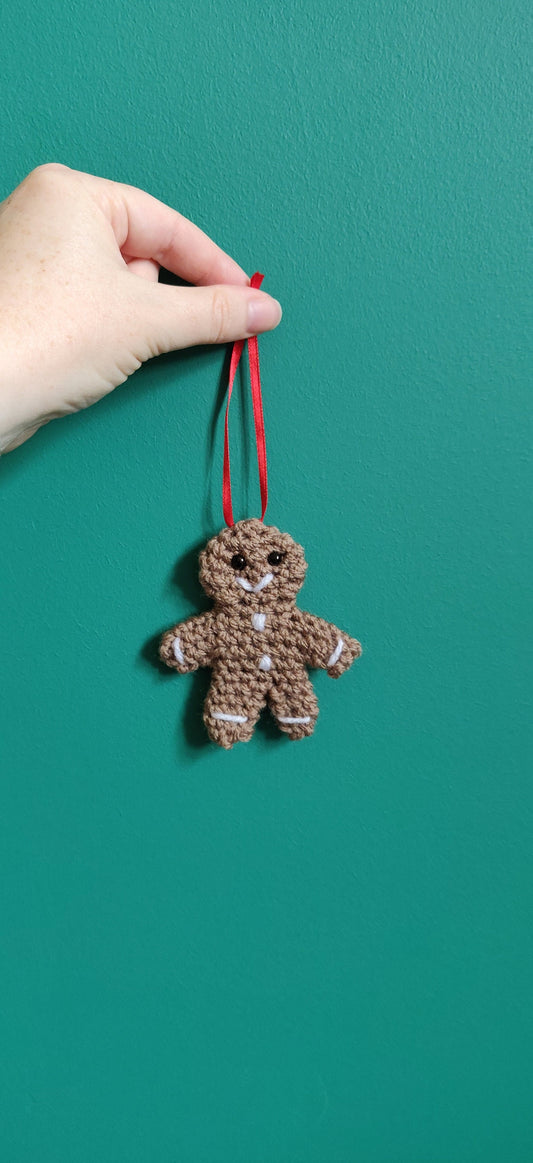 Crochet Gingerbread Man Christmas Ornament, Hand-Stitched Decor