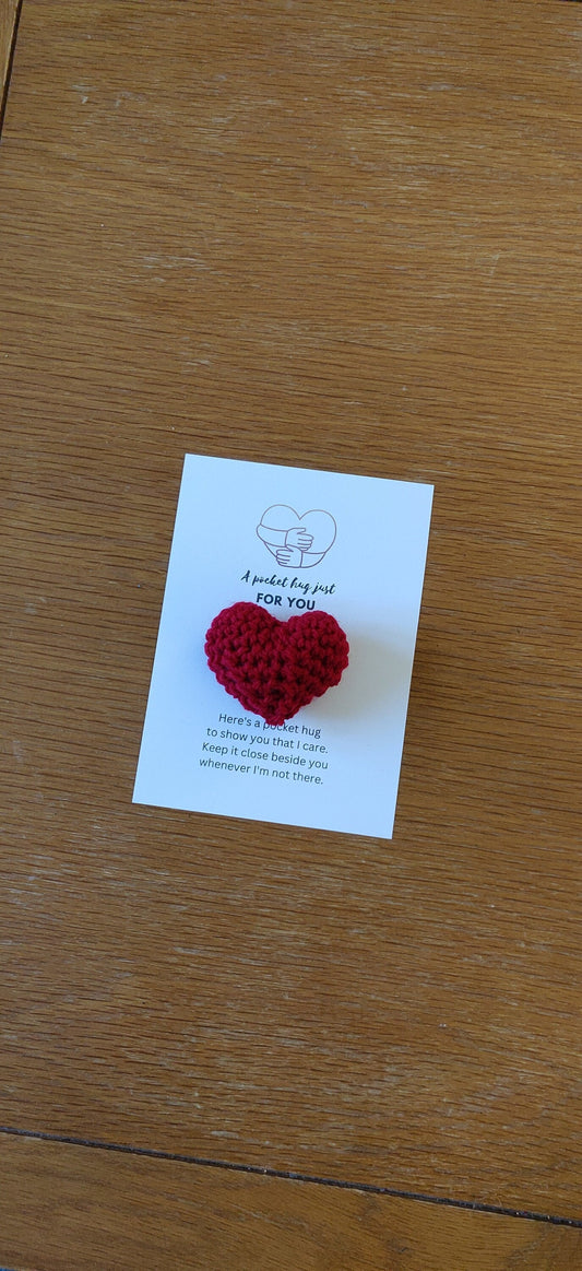 Crochet Pocket Hug, Red Heart Token, Thinking of You Gift