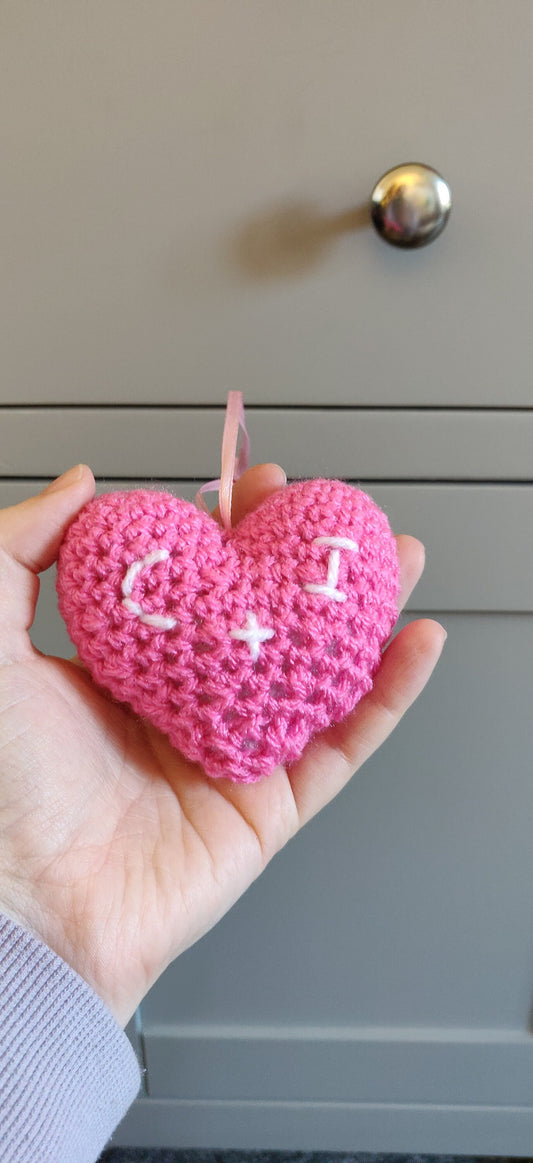 Pink Heart Initial Gift, Wedding, Engagement, Anniversary, Hanging Decor, Crochet Heart Ornament, Romantic Gift, Personalised Valentine Gift