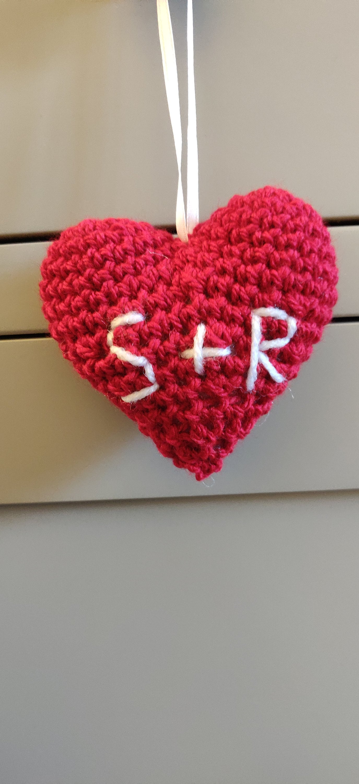 Red Heart Initial Gift, Wedding, Engagement, Anniversary, Hanging Decor, Crochet Heart Ornament, Romantic Gift, Personalised Valentine Gift