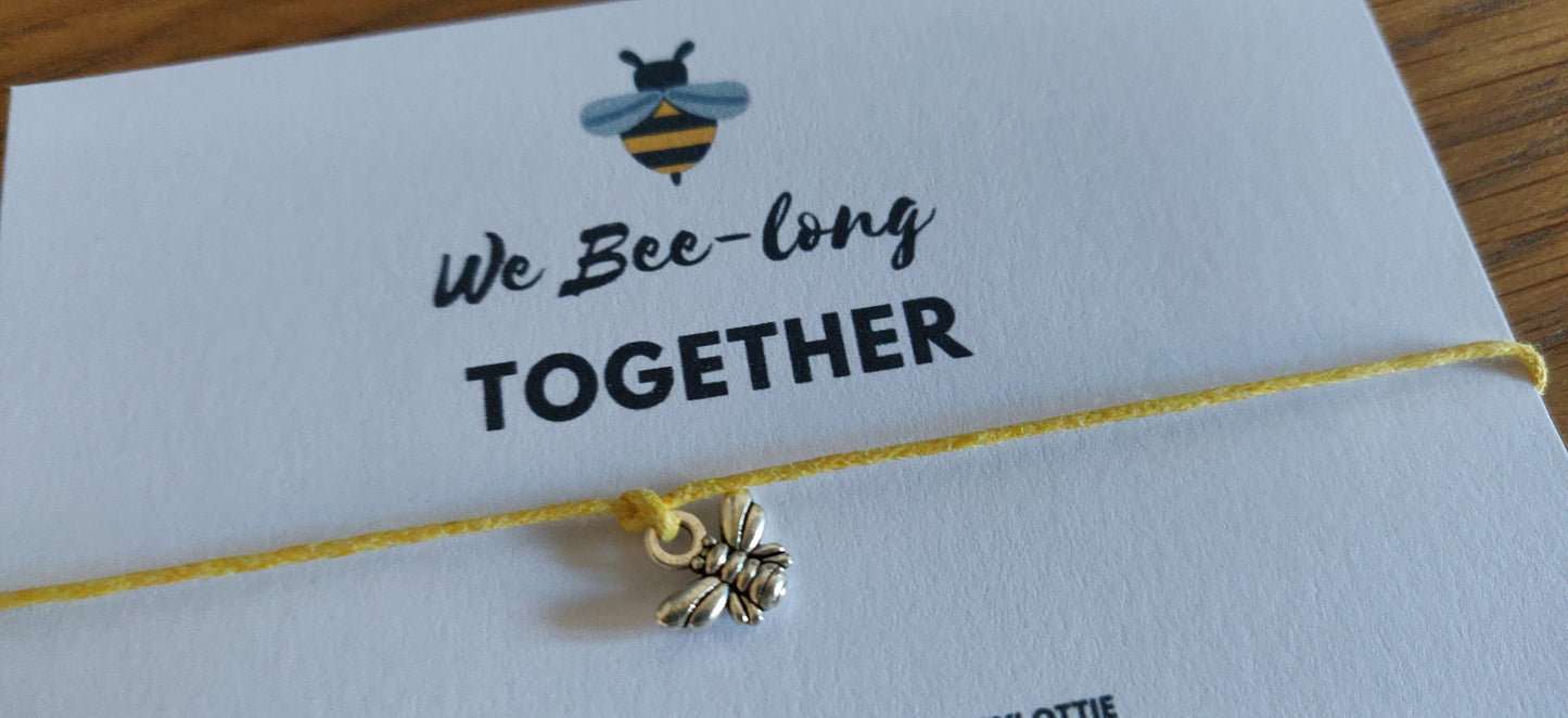 We Bee-long Together Gift, Yellow Bee Bracelet, Wristband, Valentine's, Wedding Favour, Anniversary Gift, Jewellery Bee Card