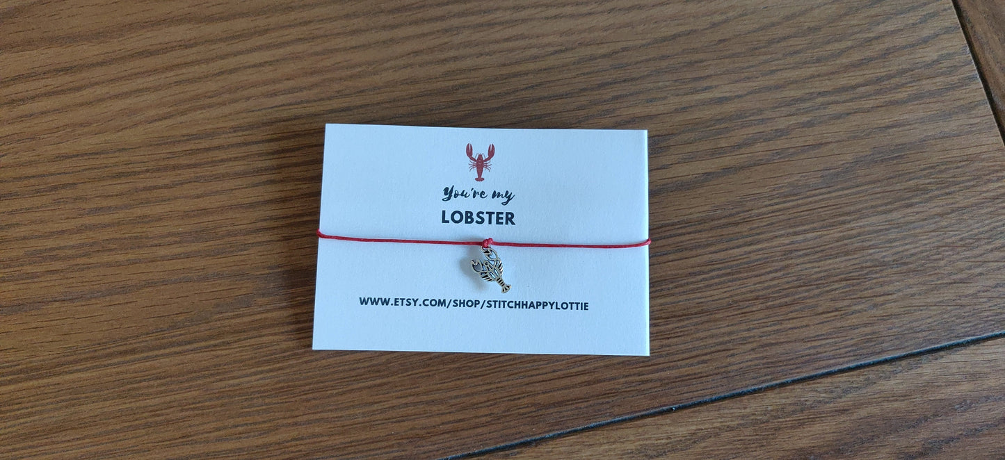 You're My Lobster Bracelet, Red String Lobster Charm, Anniversary Gift