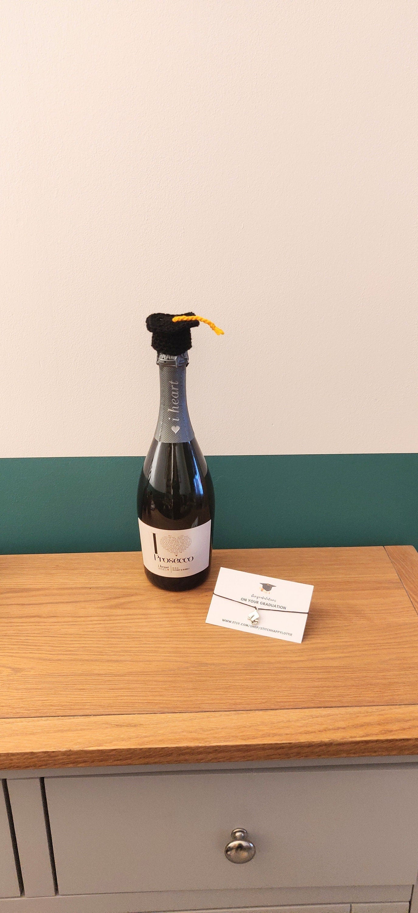 Graduation Gift Set, Crochet Bottle Topper, Cap & Scroll Bracelet