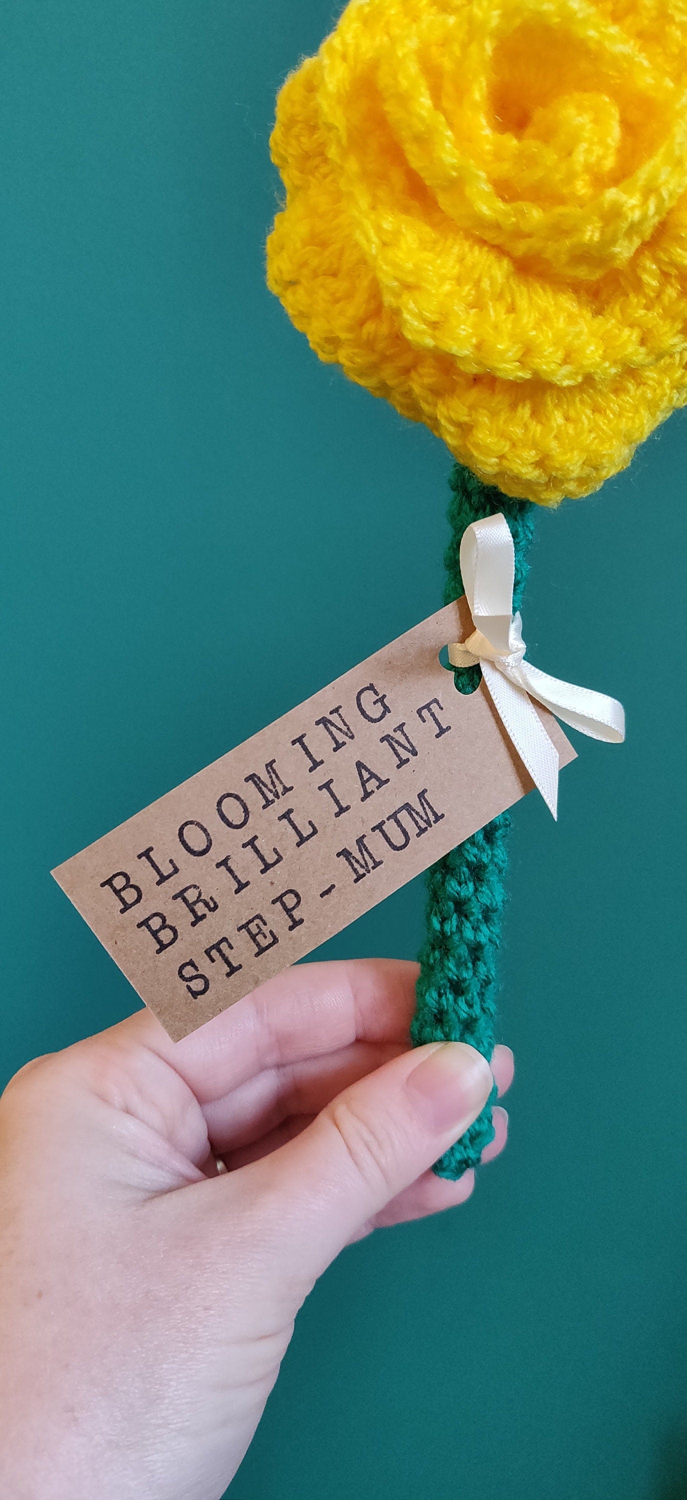 Mothers Day Gift, Yellow Rose Flower Gift for Step-Mum, Blooming Marvellous Mum, Personalised Mother's Day Gift, Artificial Yellow Rose Gift